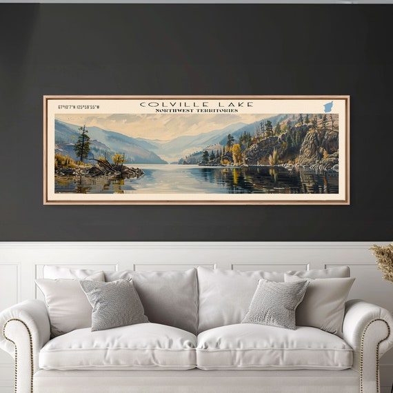 Colville Lake Framed Print Lake House Decor Panoramic Wide Art Travel Poster Modern Lake Painting Nature Art