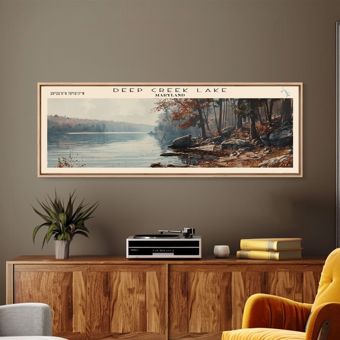 Deep Creek Lake Maryland Rocky Autumn Shore Misty Water Travel Poster - Image 2