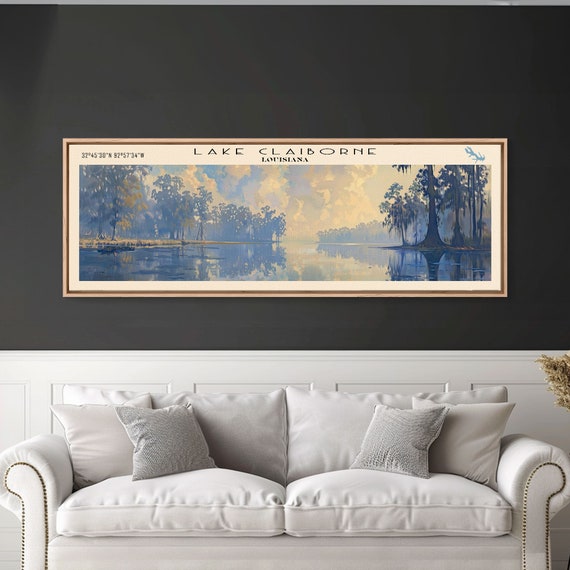 Lake Claiborne Louisiana Framed Print Lake House Decor Panoramic Wall Art Travel Poster Serene Lake Painting Nature Art
