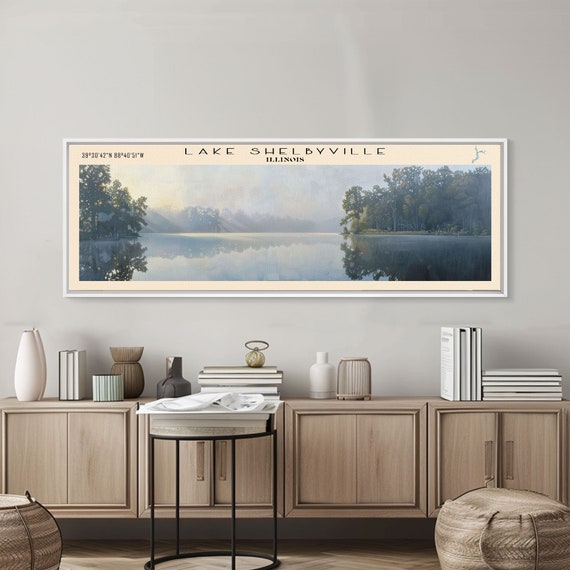 Framed Print Lake House Decor Panoramic Print Lake Shelbyville Boho Art Stunning Landscape Travel Poster Art Wall Art Home Decor
