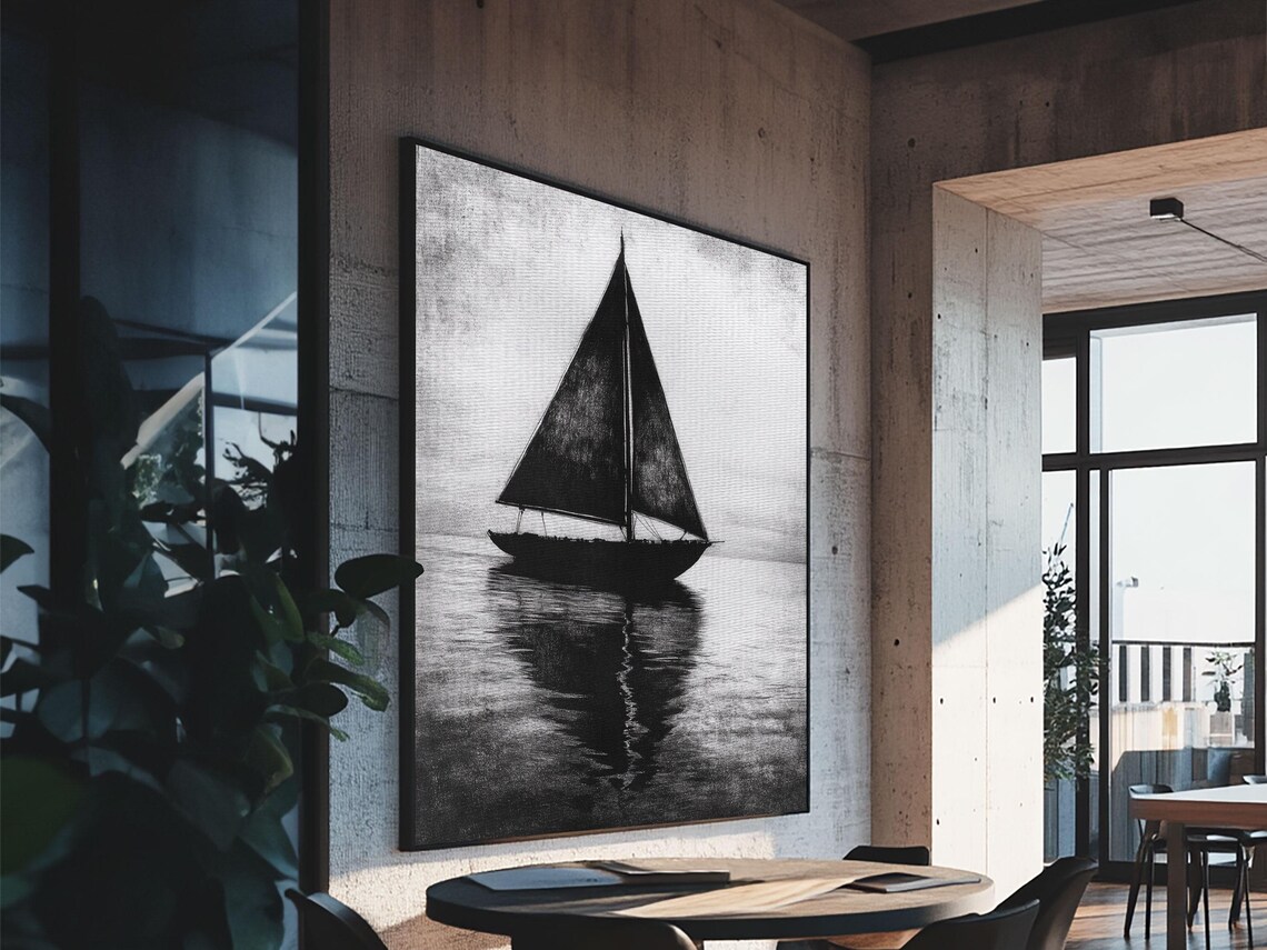 Black And White Sailboat Silhouette Minimalist Nautical Art Print - Image 5