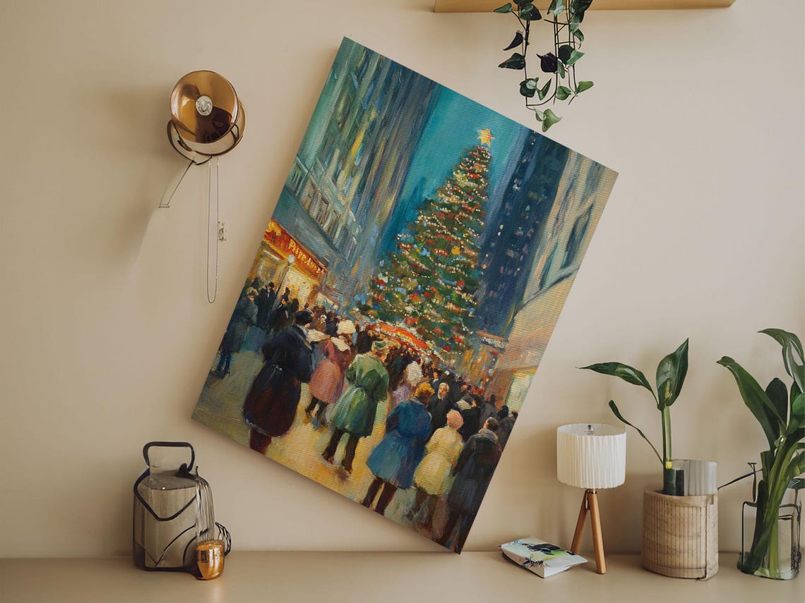 Christmas Tree Lighting Ceremony In City Square Night Crowd Art - Image 6