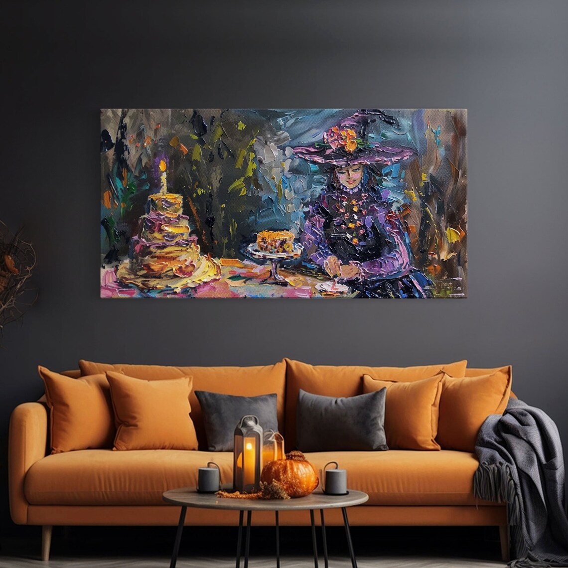 Springtime Witch Birthday Cake Party Impressionist Funny Halloween Wall Art - Image 3