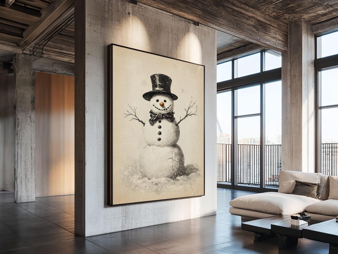 Retro Snowman With Top Hat and Bow Tie Vintage Winter Sketch Poster - Image 6