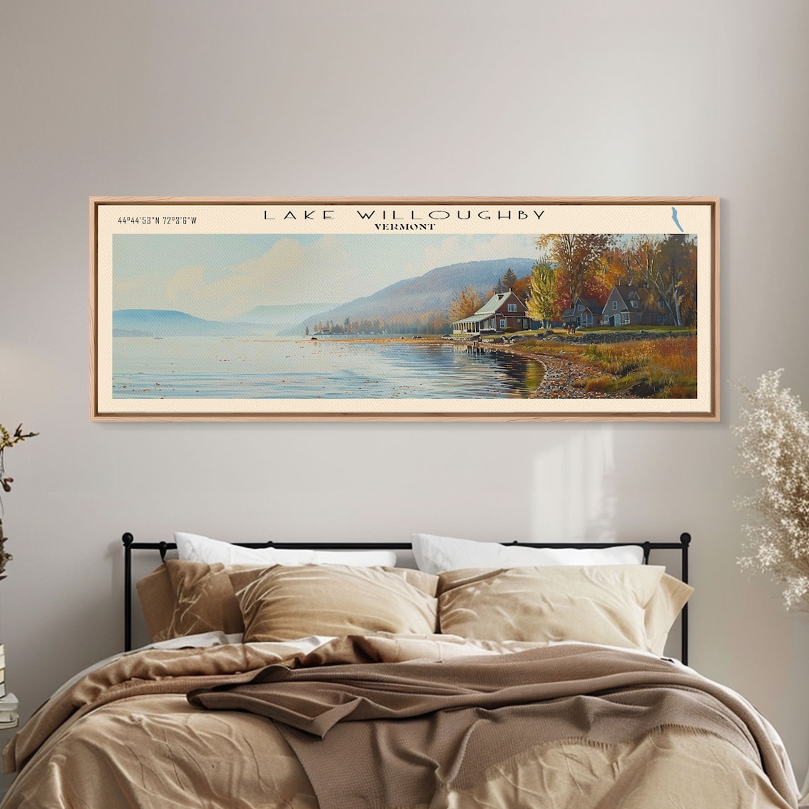 Lake Willoughby Vermont Autumn Lakeside Cottages Mountain Lake Poster - Image 3