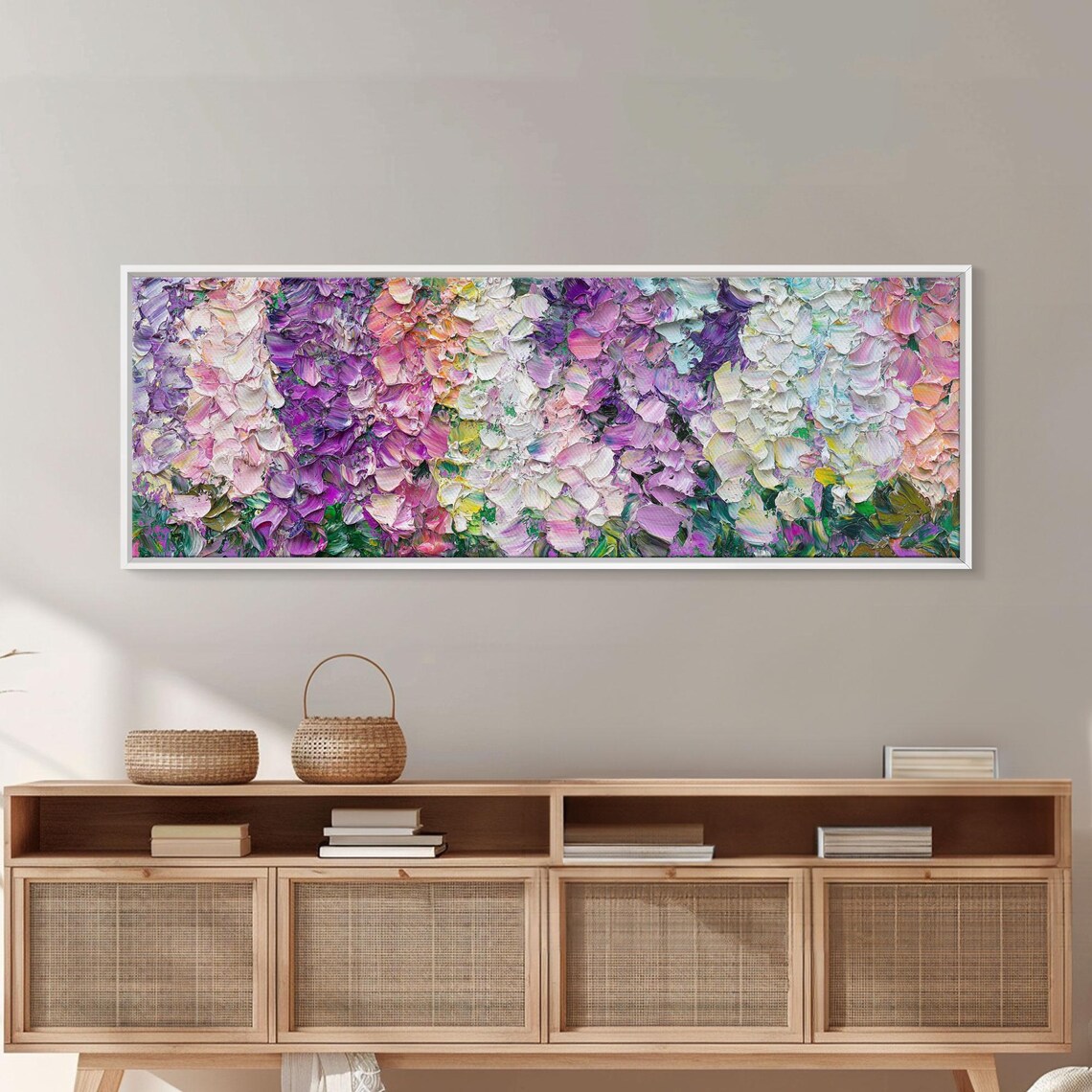 Pink Purple Impasto Floral Abstract Blossoms Oil Painting Art Poster - Image 4