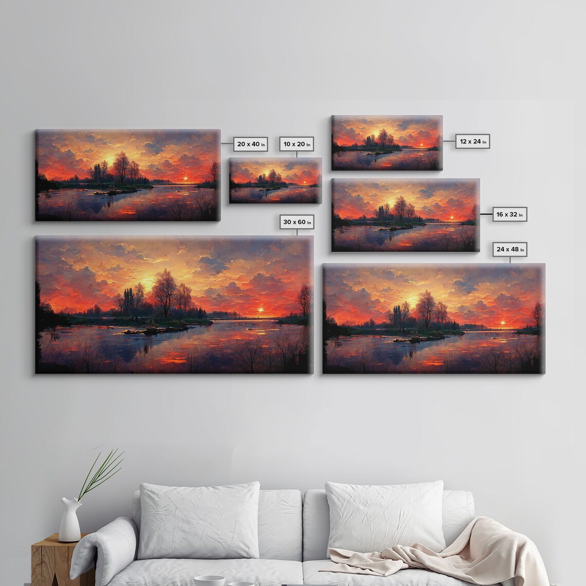 Lake Sunset Oil Painting, Nature Landscape Art Print - Image 2
