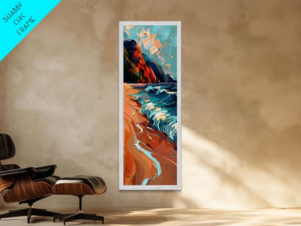 Orange Cliffs Beach Turquoise Waves Colorful Coastal Painting Poster - Image 5