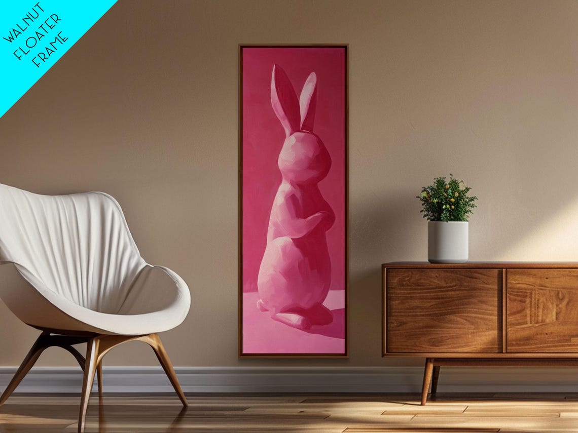 Monochrome Pink Abstract Bunny Rabbit Modern Animal Art Poster - Image 3