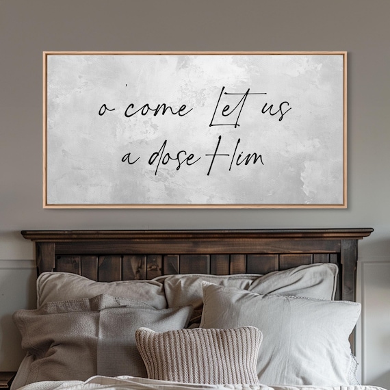 O Come Let Us Adore Him Christmas Carol Script Typography Poster