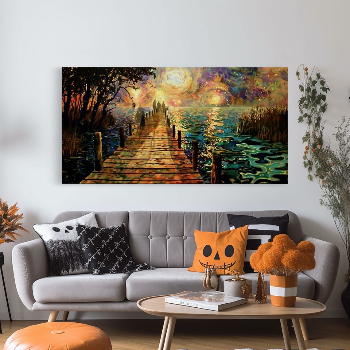 Starry Night Haunted Ghostly Docks Wooden Pier Moonlit Water Halloween Print - Image 6