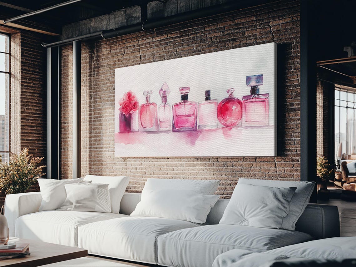 Pink Perfume Bottles Collection Watercolor Vanity Glamour Wall Poster