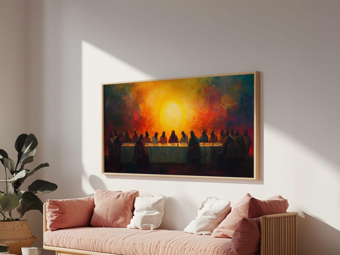 Scenic Depiction Of The Last Supper Framed Print Jesus Art Bible Wall Art Christian Faith Home Decor Last Supper Oil Painting - Image 2