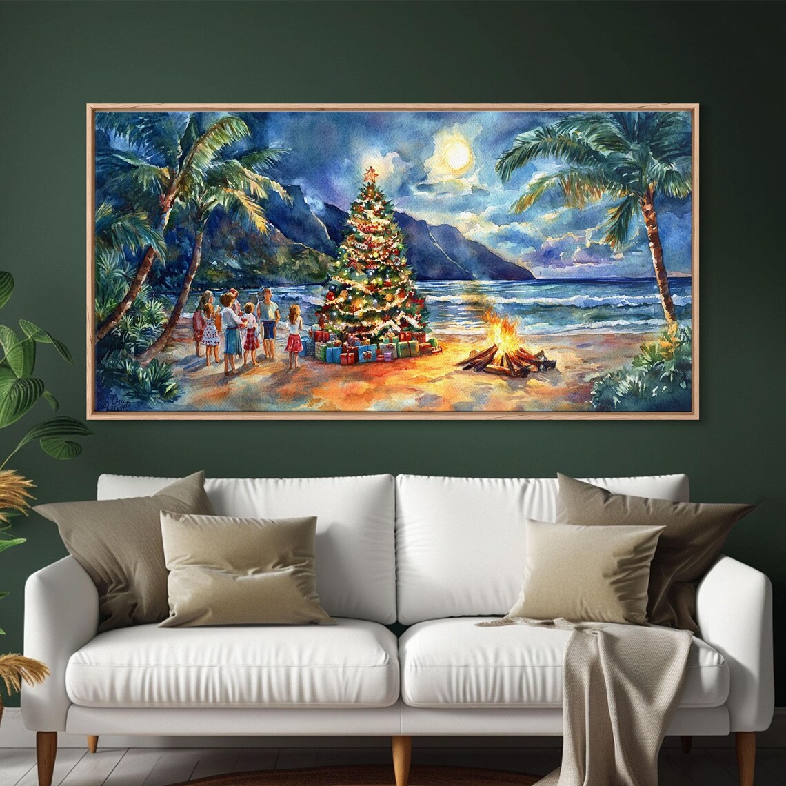 Hawaiian Christmas Beach Scene, Tropical Holiday Poster