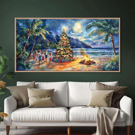 Hawaiian Christmas Beach Scene, Tropical Holiday Poster