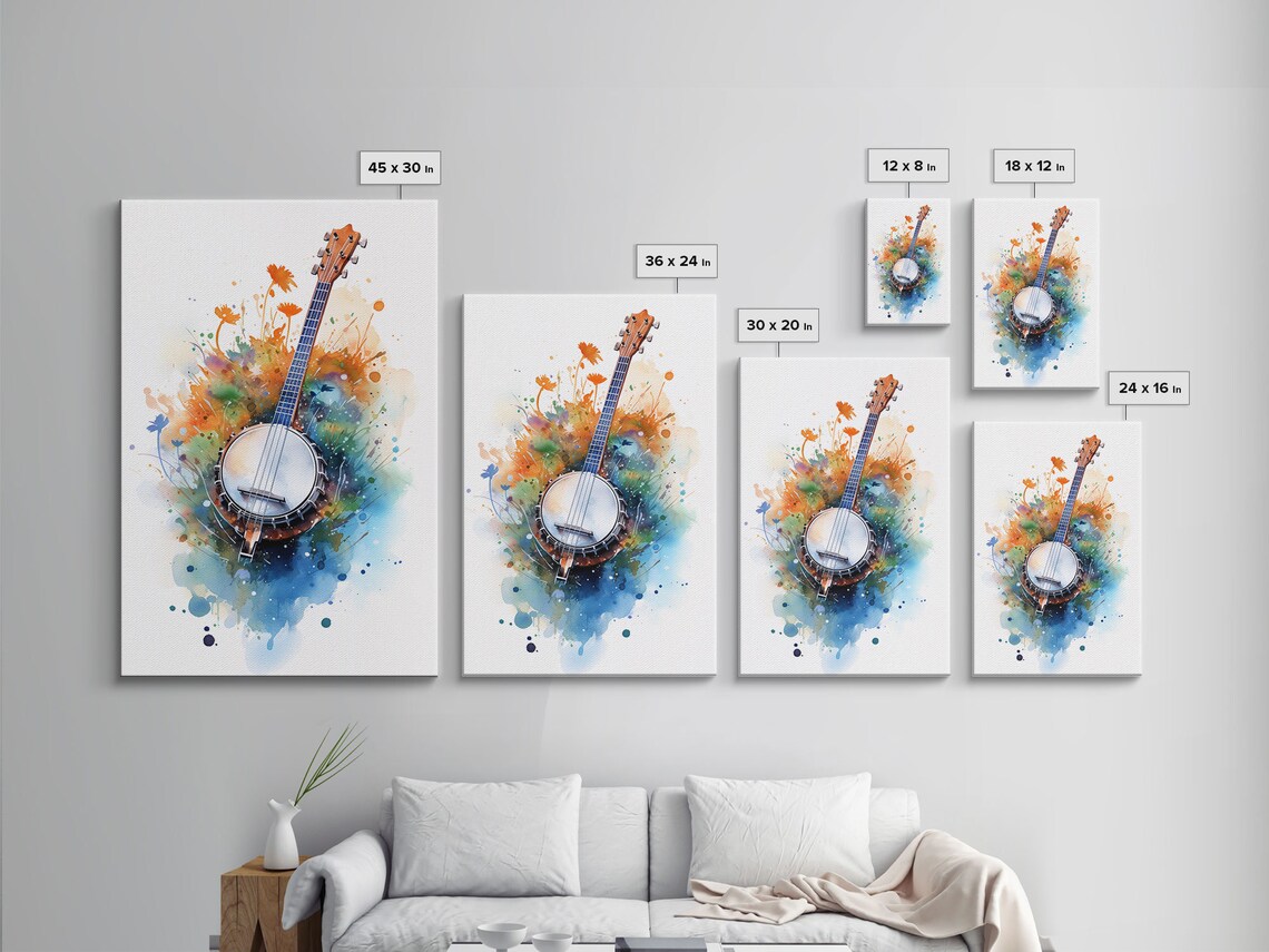 Banjo Watercolor With Wildflowers Country Music Instrument Art Poster - Image 2