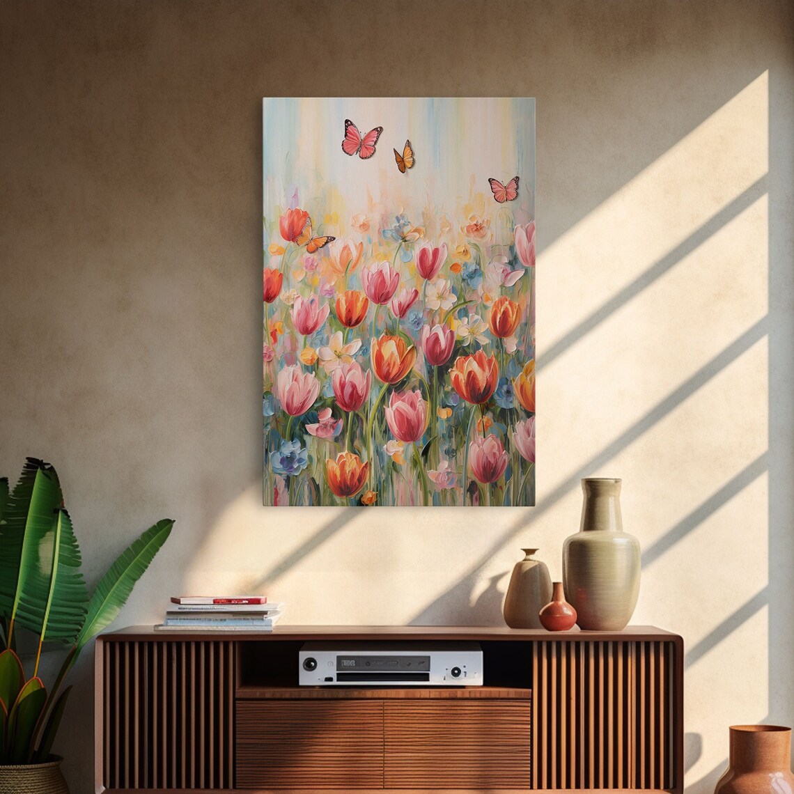Tulip Field Butterfly Art Print, Colorful Flowers - Image 3