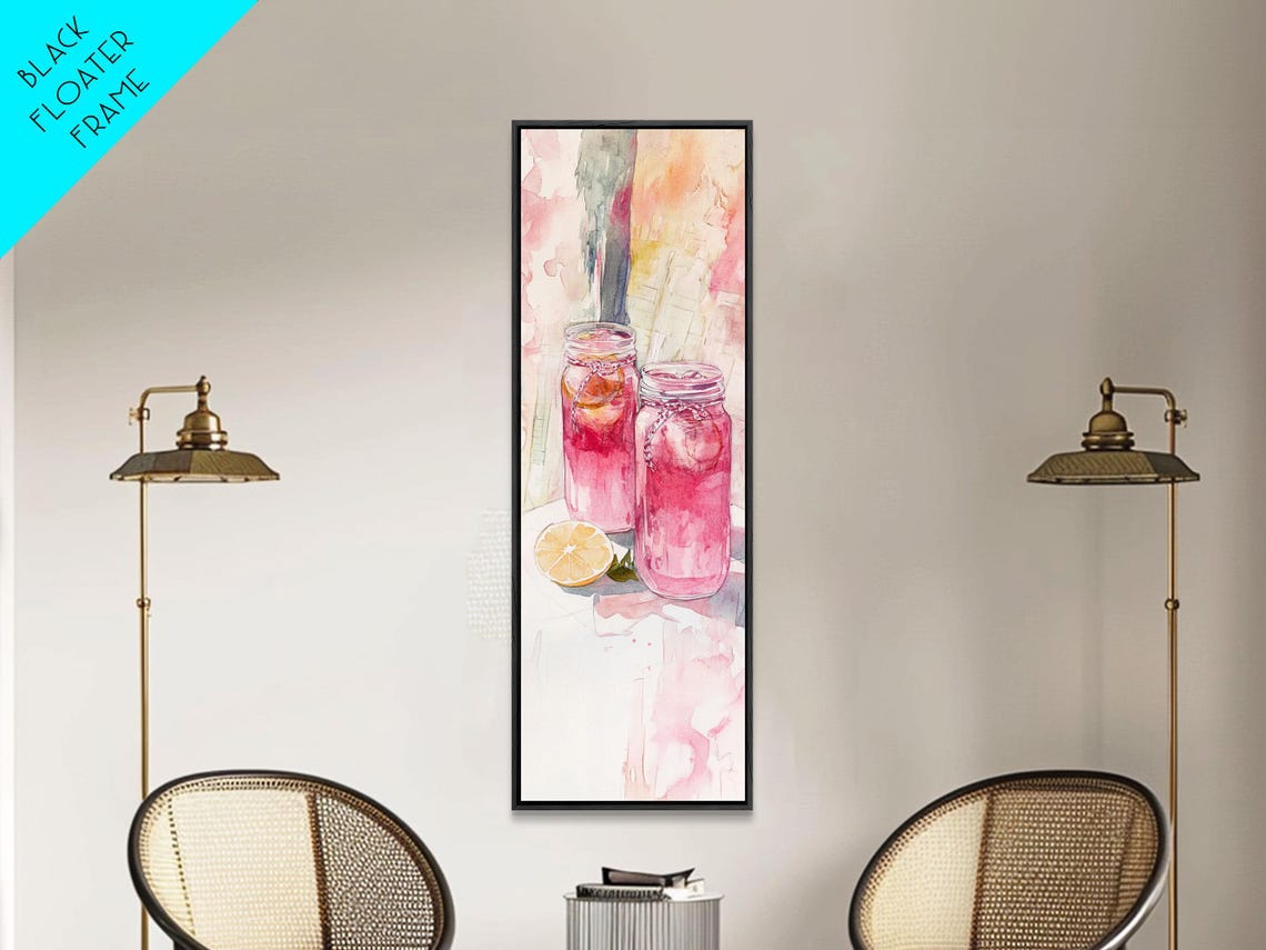 Pink Lemonade Mason Jars Watercolor Summer Drink Kitchen Wall Poster - Image 4