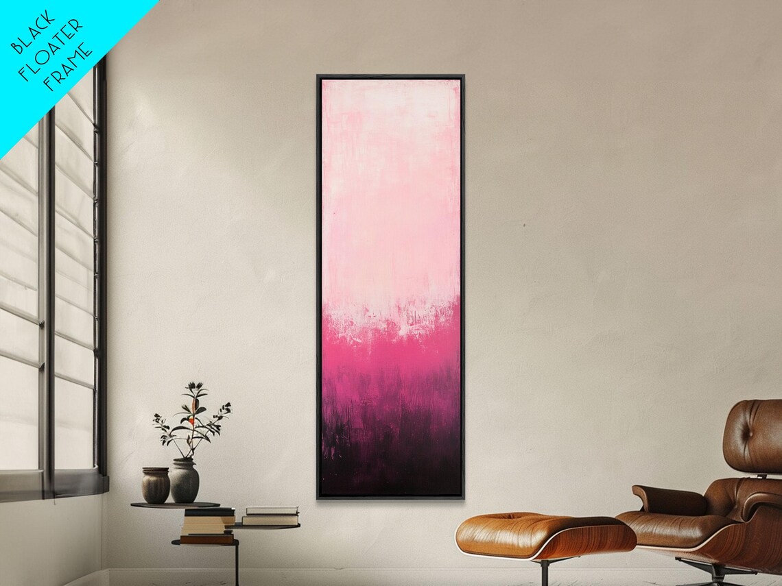 Blush Pink To Black Ombre Gradient Tall Vertical Minimalist Abstract Poster - Image 6
