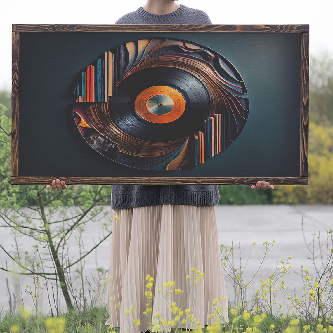 Vinyl Record Abstract Swirl Art Bookshelf Design Modern Music Wall Poster - Image 2