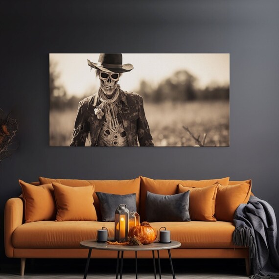 Wild West Zombie Cowboy Skeleton Hat Tattered Coat Sepia Tintype Art Poster