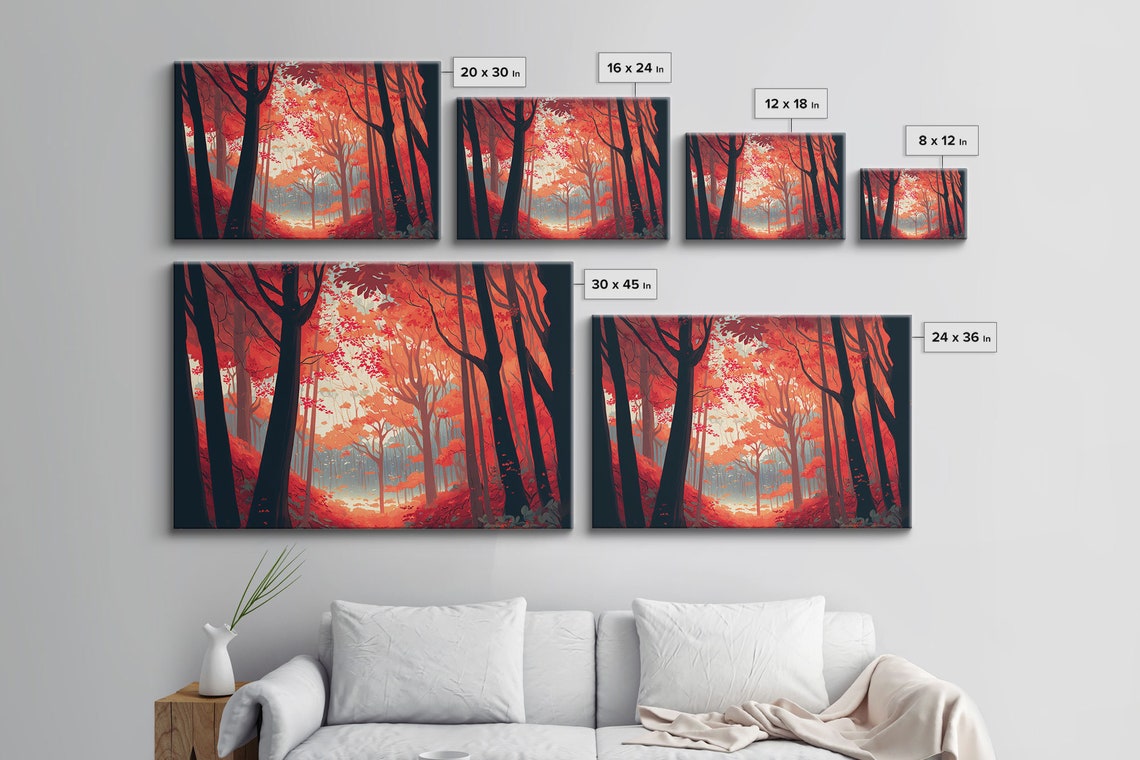 Red Autumn Forest Fiery Orange Foliage Dark Trees Fall Wall Art Poster - Image 2