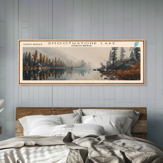 Smoothstone Lake Panoramic Framed Print Lake House Decor Wall Art Travel Poster Landscape Living Room Decor Beautiful Lake