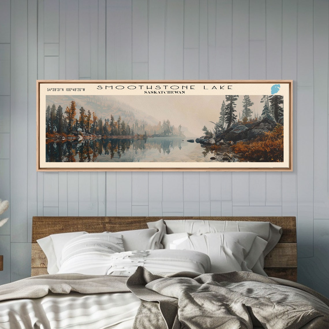 Smoothstone Lake Saskatchewan Misty Autumn Reflection Travel Poster