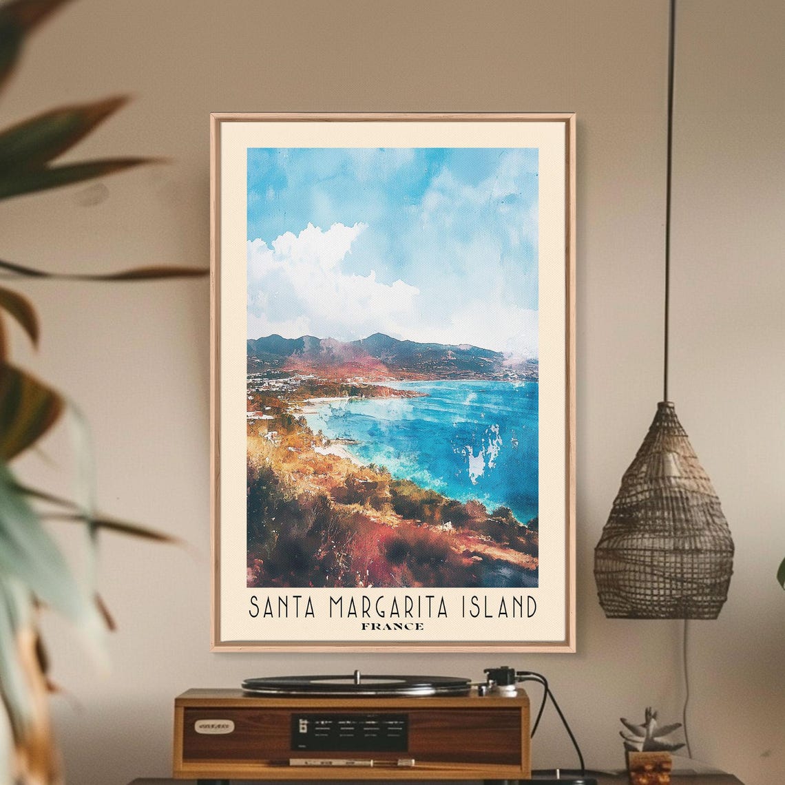 Santa Margarita Island France Watercolor Print Vacation Gift France Wall Art Beach Painting Beach Decor Large Wall Art Wood Frame Art - Image 3