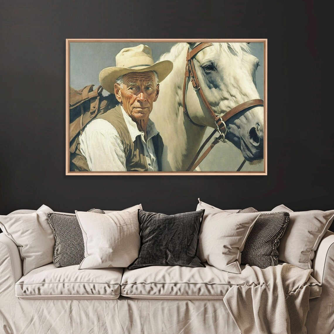 Weathered Cowboy White Horse Portrait Vintage Western Rustic Wall Art - Image 3