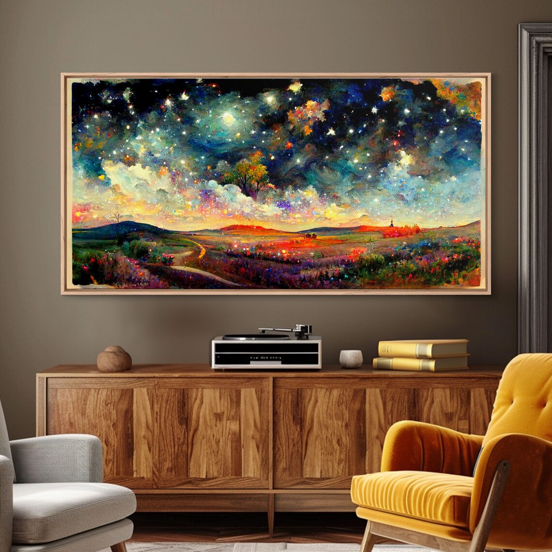 Starry Night Sky Landscape, Abstract Art Print