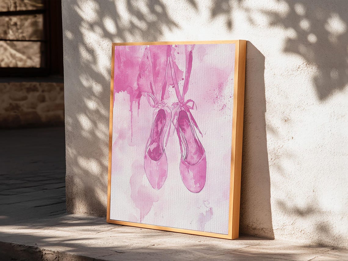 Ballet Shoes Framed Print Whimsical Pink Abstract Wall Art Feminine Bedroom Decor Gift Idea Cottagecore Light Pink Rustic Art - Image 5