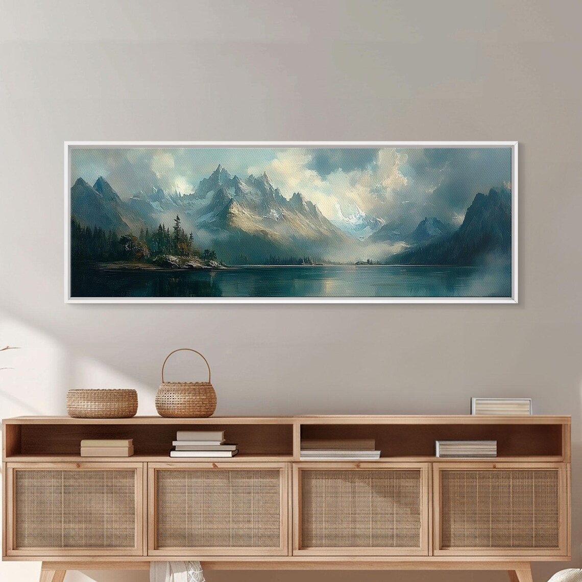 Stormy Misty Mountain Lake Dark Moody Landscape Painting Poster - Image 2