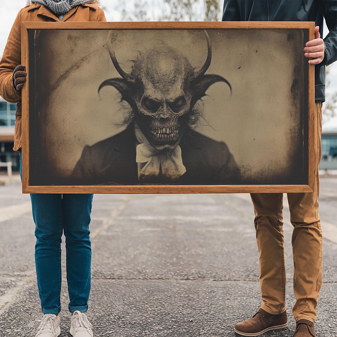 Horned Demon In Suit And Bow Tie Vintage Photo Horror Wall Art - Image 3