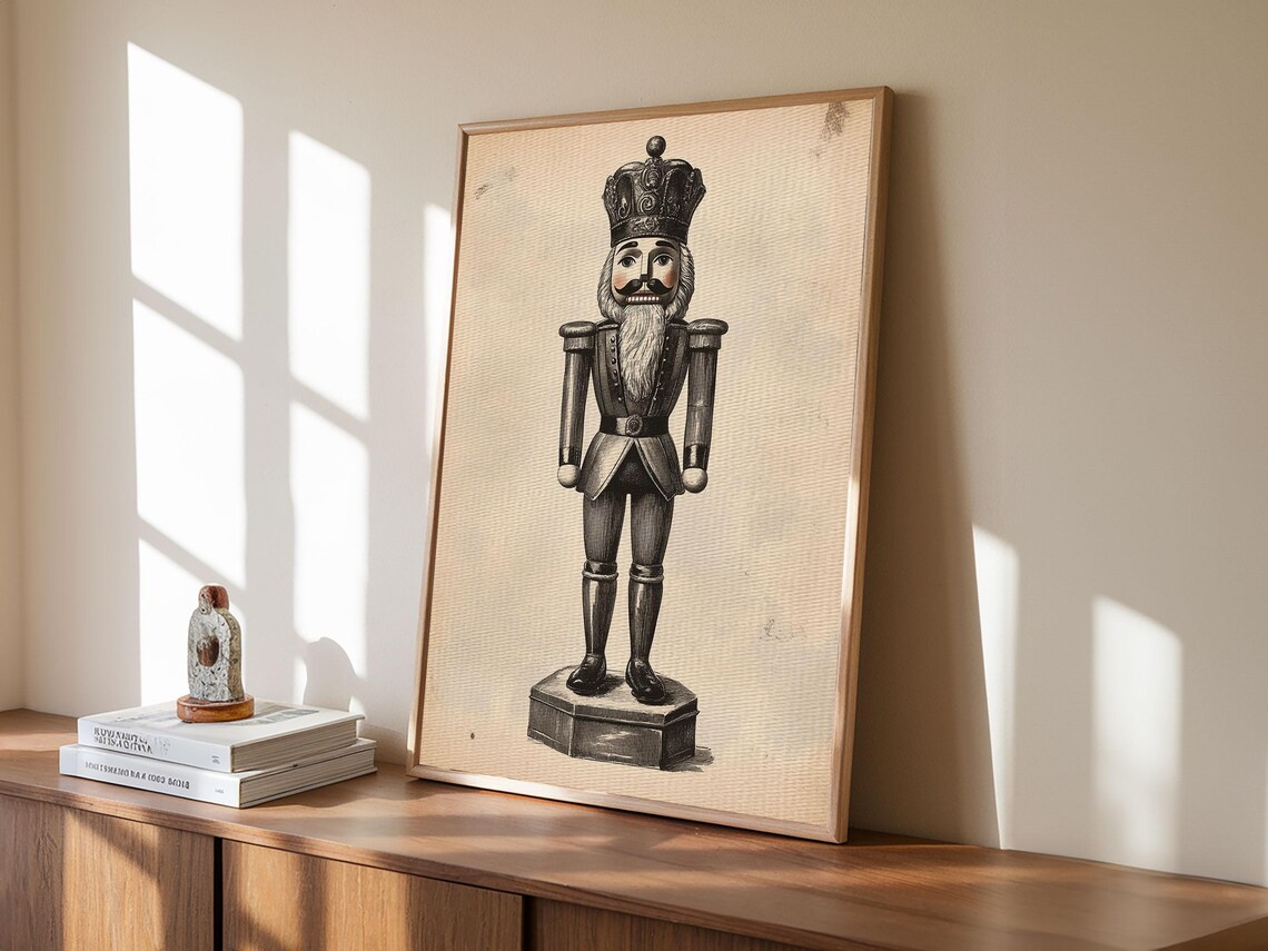 Retro Nutcracker, Minimalist Christmas Art