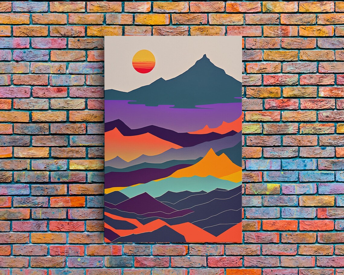 Scandinavian Inspired Pacific Northwest Art Minimalist Boho Style Forest Landscape Framed Art Abstract Art Purple Mountains - Image 6