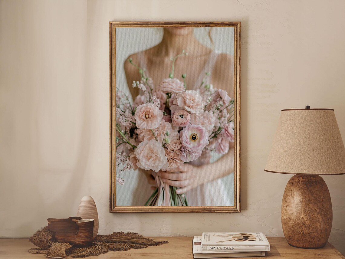 Blush Bridal Bouquet Bride Holding Romantic Wedding Floral Art Poster
