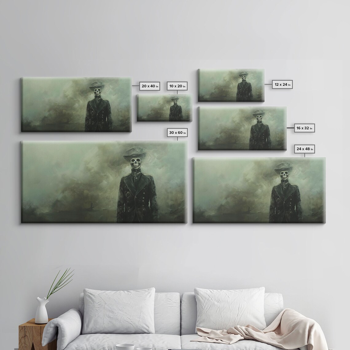 Dapper Skeleton In Suit Standing In Green Fog Dark Academia Print - Image 2