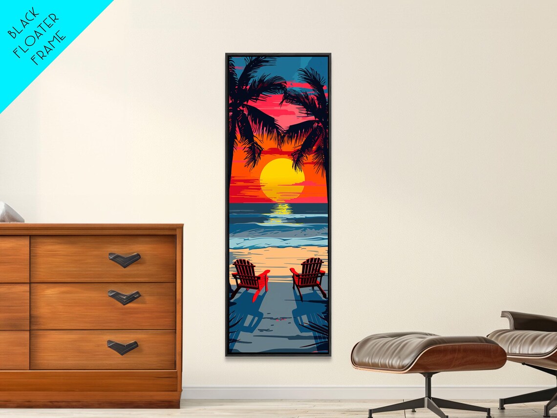 Retro Beach Sunset Chairs Palms Ocean View Midcentury Travel Poster - Image 3