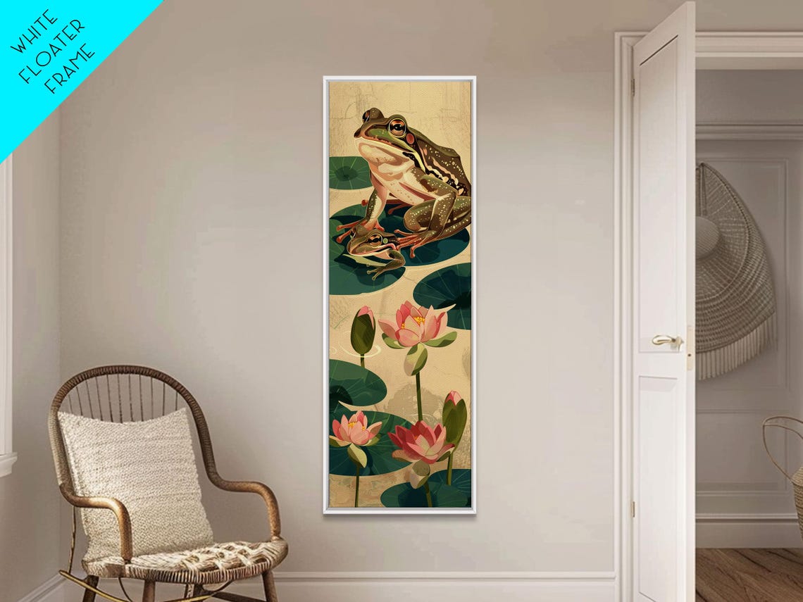 Green Frog Lily Pads Pink Lotus Flowers Pond Ukiyo E Art Poster - Image 5