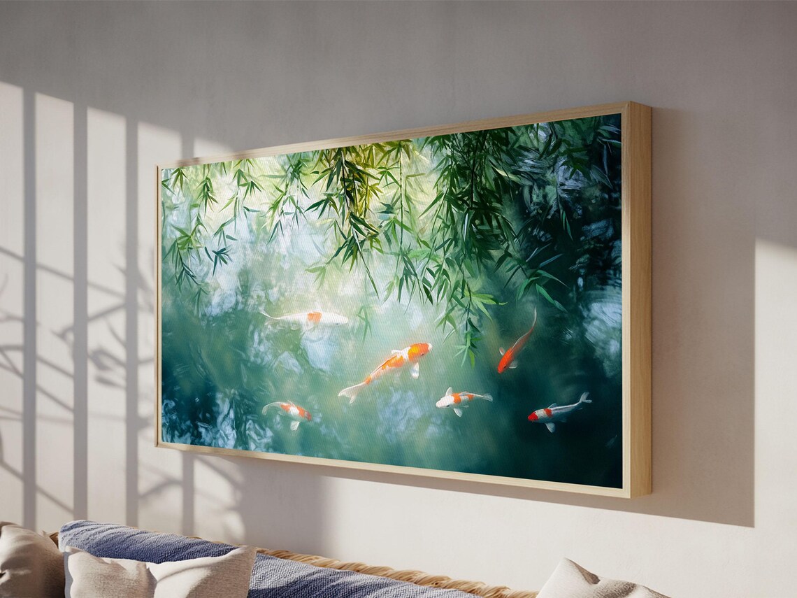 Koi Fish Swimming In A River Framed Print Minimalist Art Wabi Sabi Style Home Decor - Image 6