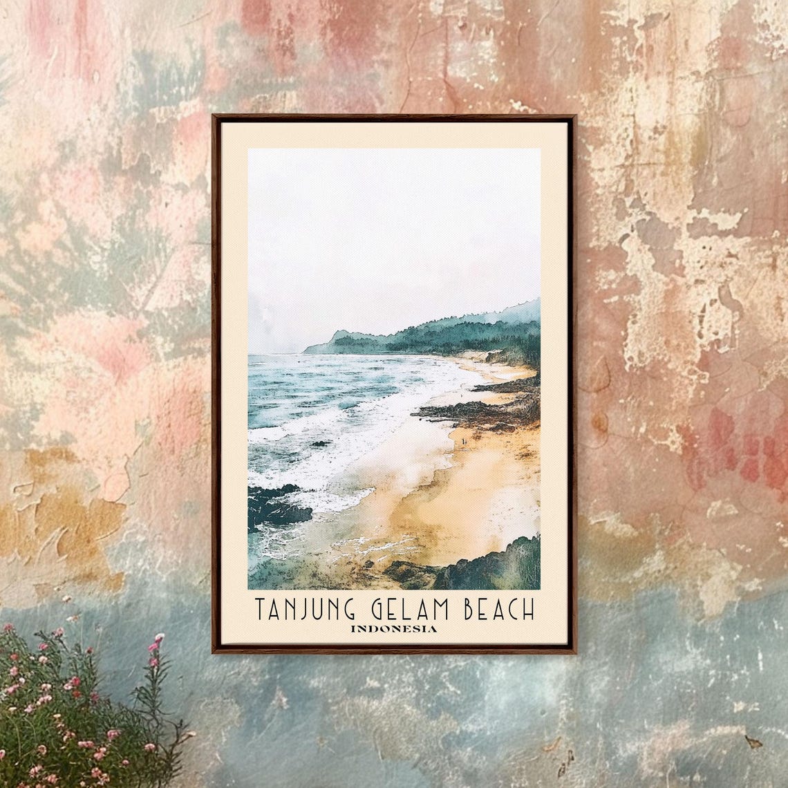 Tanjung Gelam Beach Indonesia Misty Surf Waves Rocky Shore Poster - Image 3