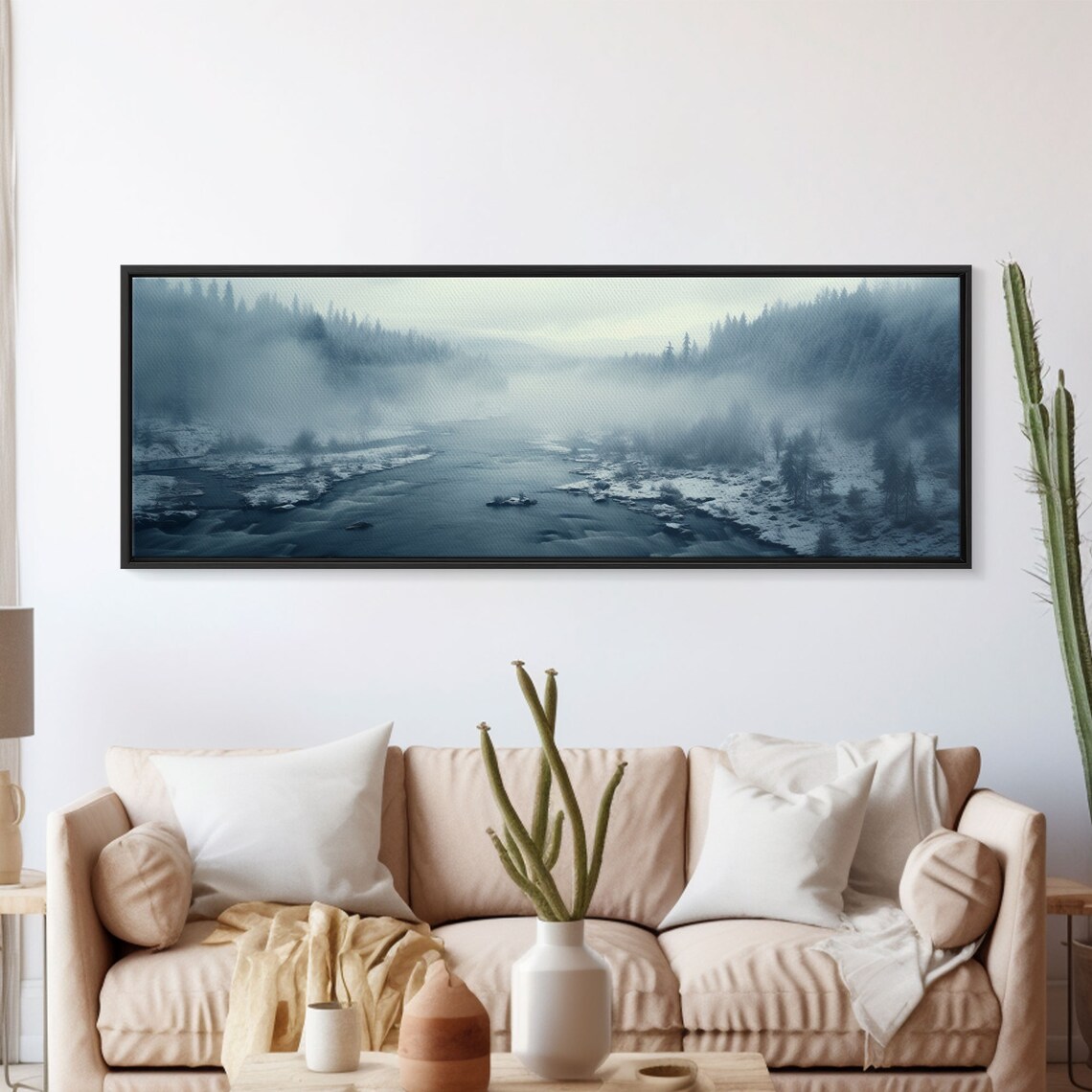 Panoramic Winter Stream Art Print, Rustic Centerpiece