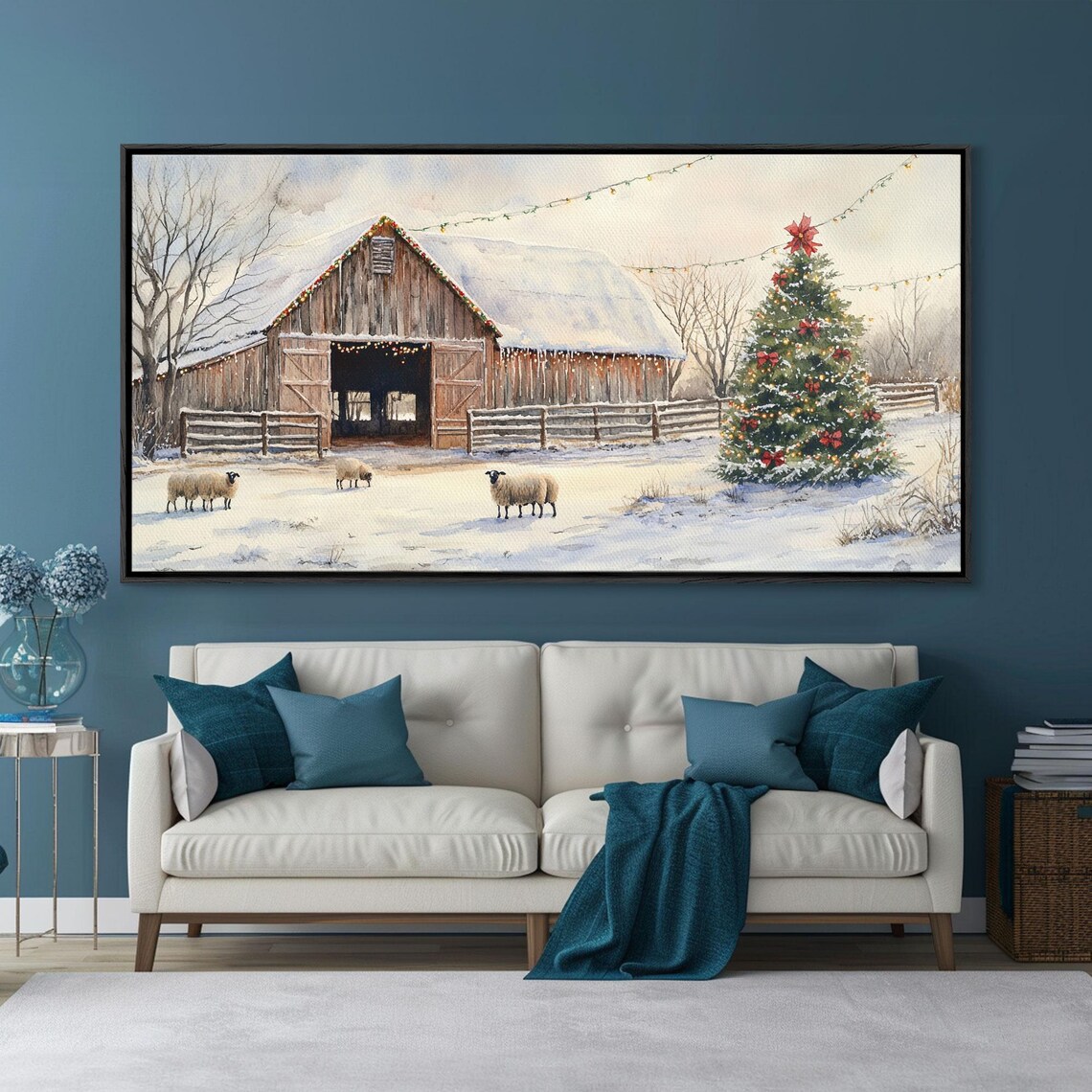 Christmas Barn and Sheep, Rustic Farmhouse Art Print - Image 5