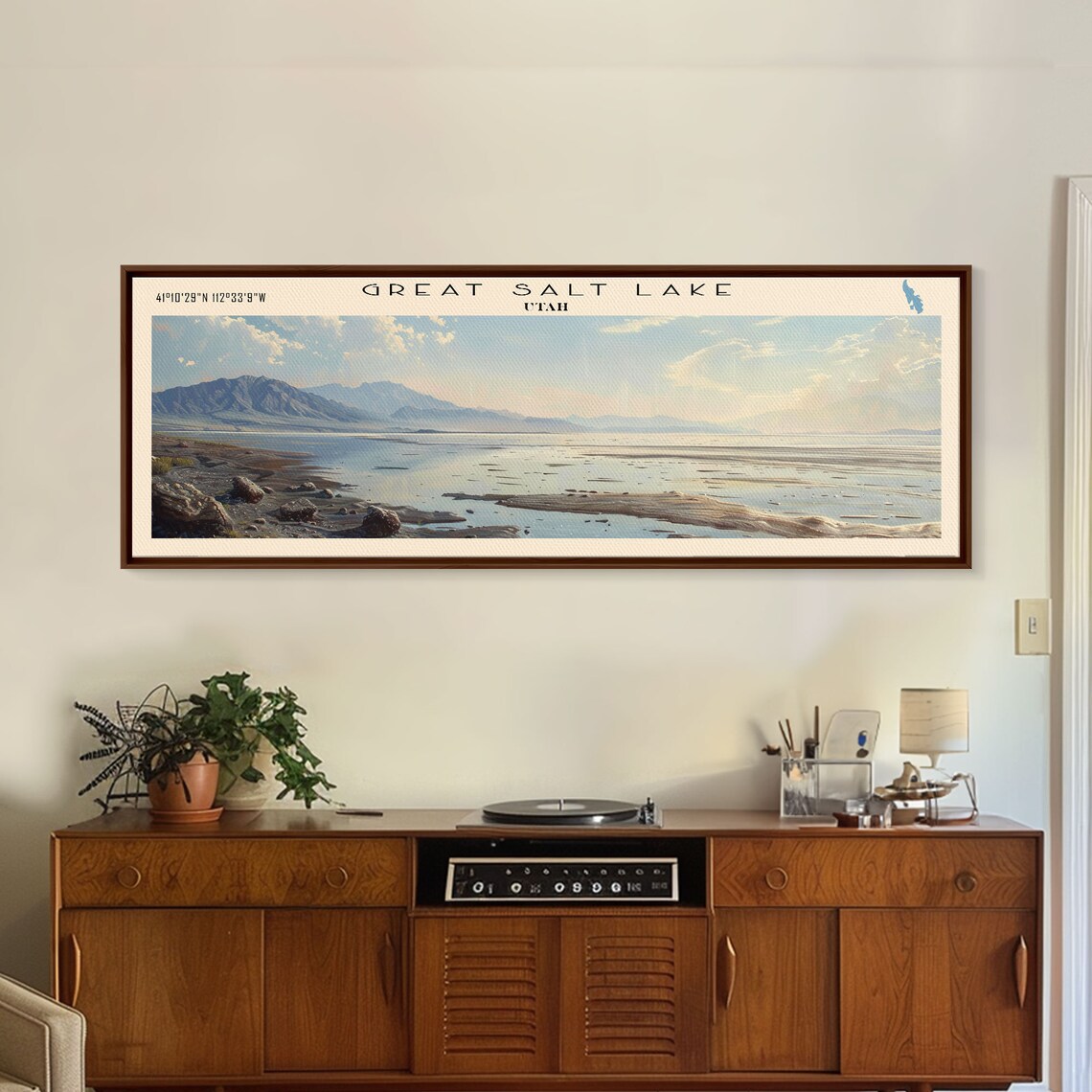 Great Salt Lake Utah Salt Flats Rocky Shore Distant Peaks Poster - Image 3