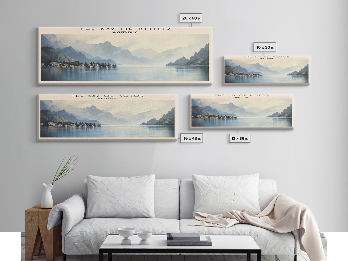 Bay of Kotor Montenegro Calm Bay Misty Mountains Watercolor Poster - Image 2