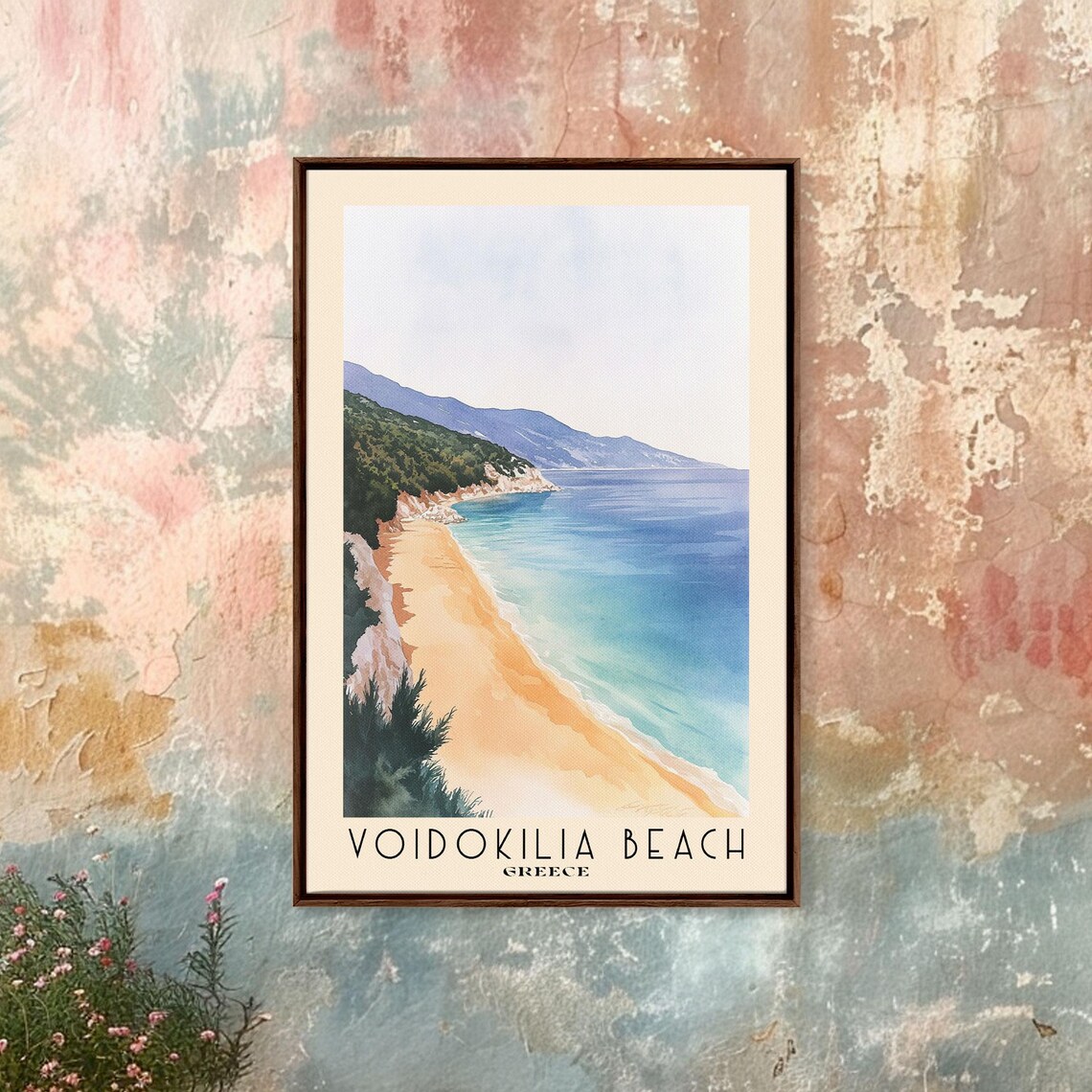 Voidokilia Beach Greece Omega Bay Golden Sand Watercolor Travel Poster - Image 4