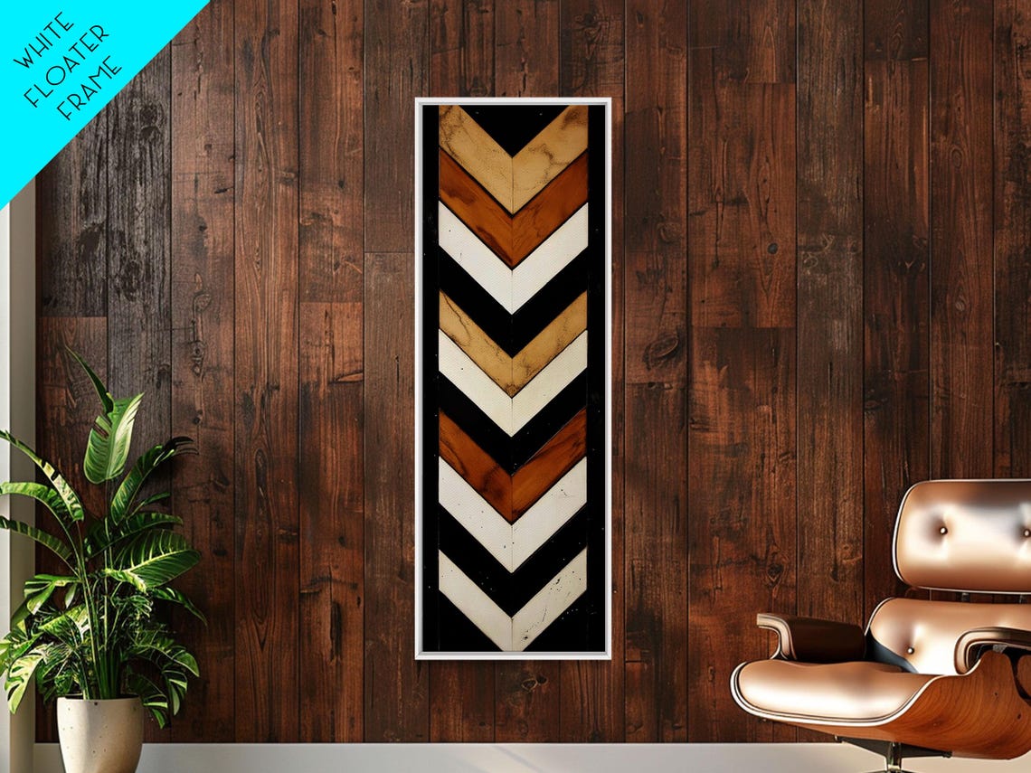 Retro Chevron Wood Pattern Mid Century Modern Geometric Art Poster