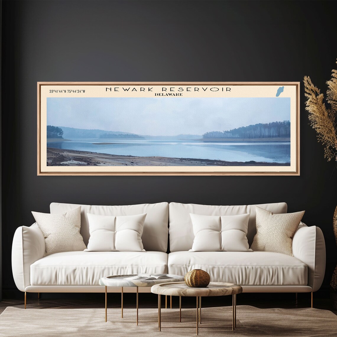 Newark Reservoir Delaware Hazy Blue Gray Minimal Lake Panorama Poster - Image 2