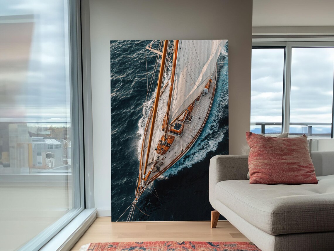 Birds Eye View Of Sailboat, Nautical Wall Art Print - Image 6